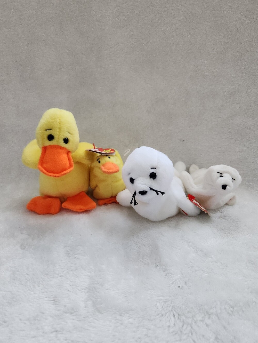 TY Beanie Babies Buddies Lot 4 Quackers Duck Seamore Seal White Polar Bear Plush